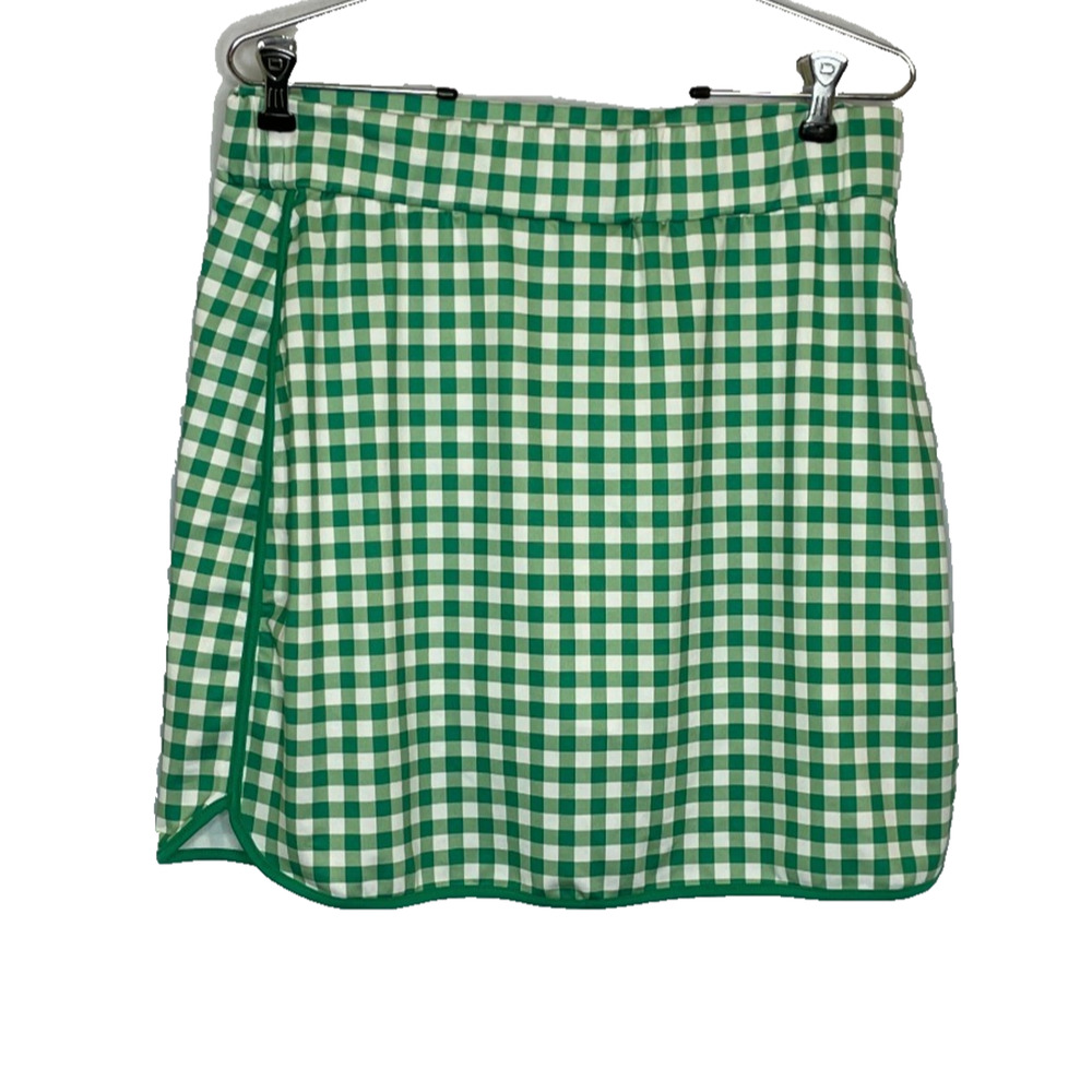 Women's Large J.Crew Green Gingham Plaid Active Skort Polyester Pull-On